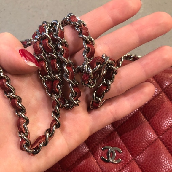 Chanel Classic Wallet On Chain Red Caviar Leather with Silver Hardware WOC - Picture 15 of 16